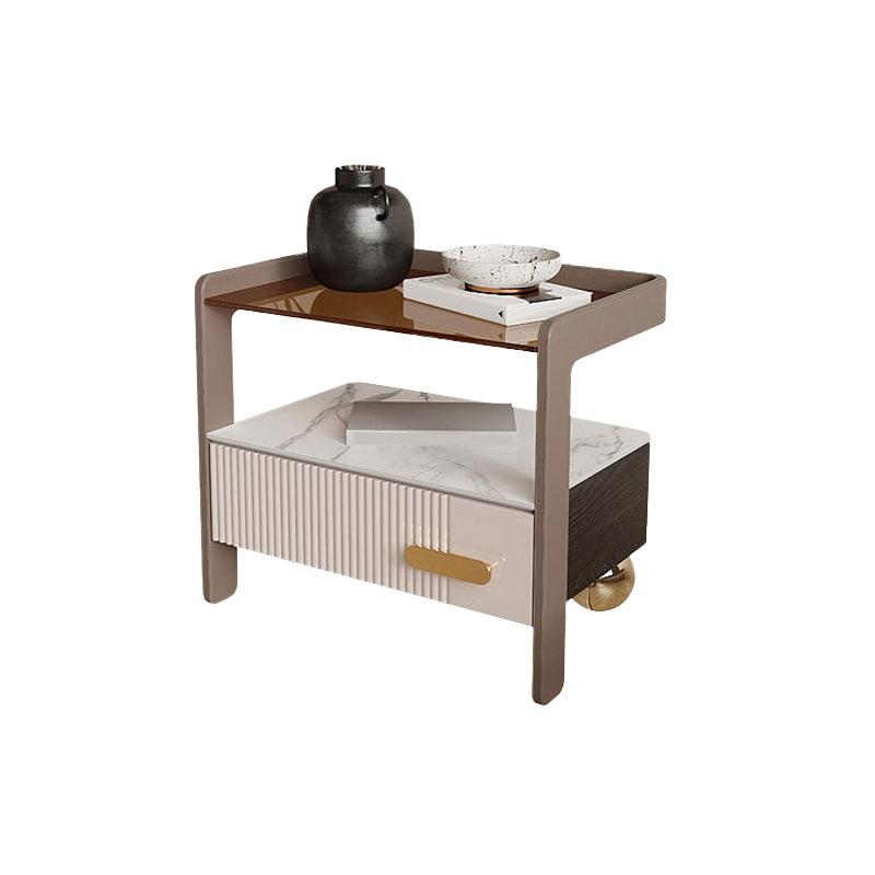 Wood Night Stand 18.9" Tall 1 - Drawer Nightstand with Tempered Glass Top Clearhalo 'Bedroom Furniture' 'furn' 'furn_night_stand' 'Furniture' 'night_stand' 'Nightstands' 5279765