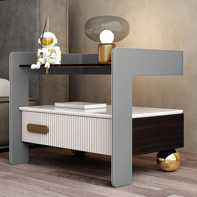 Wood Night Stand 18.9" Tall 1 - Drawer Nightstand with Tempered Glass Top Grey Clearhalo 'Bedroom Furniture' 'furn' 'furn_night_stand' 'Furniture' 'night_stand' 'Nightstands' 5279770
