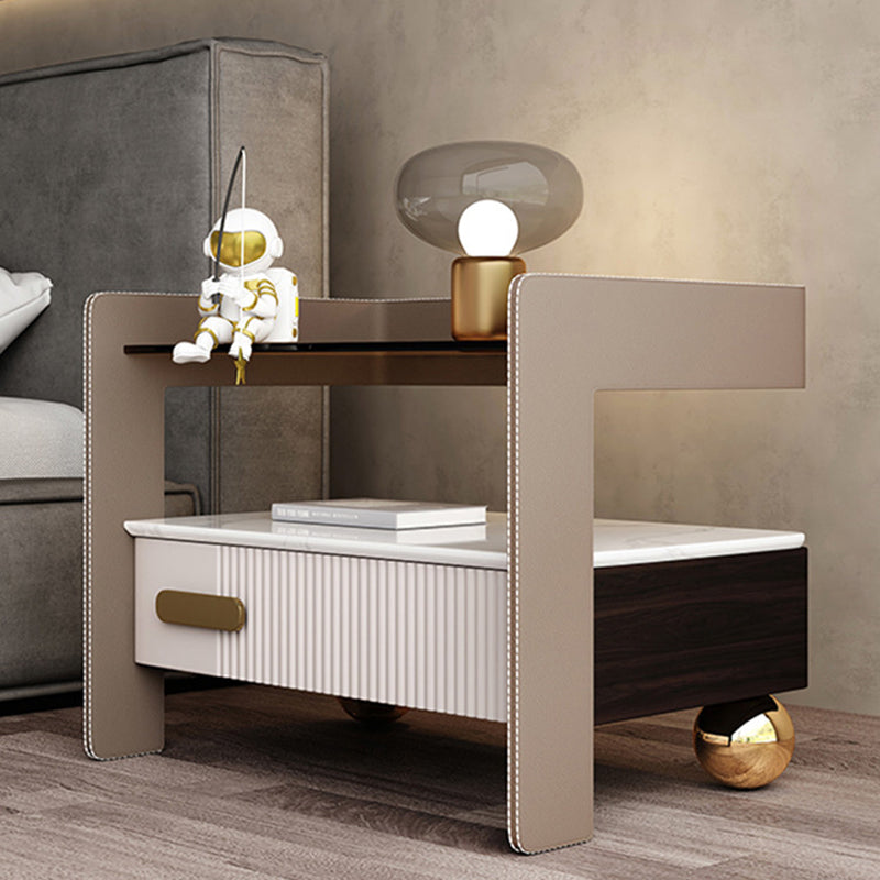 Wood Night Stand 18.9" Tall 1 - Drawer Nightstand with Tempered Glass Top 19"H x 16"L x 14.5"W Apricot Manufactured Wood Clearhalo 'Bedroom Furniture' 'furn' 'furn_night_stand' 'Furniture' 'night_stand' 'Nightstands' 5279771