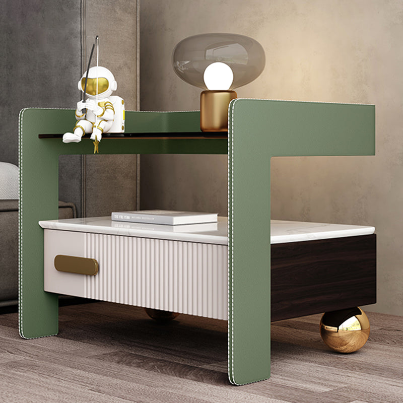 Wood Night Stand 18.9" Tall 1 - Drawer Nightstand with Tempered Glass Top Avocado Green Clearhalo 'Bedroom Furniture' 'furn' 'furn_night_stand' 'Furniture' 'night_stand' 'Nightstands' 5279772