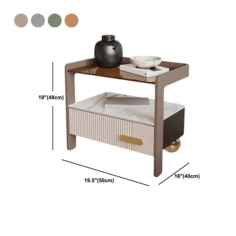 Wood Night Stand 18.9" Tall 1 - Drawer Nightstand with Tempered Glass Top Clearhalo 'Bedroom Furniture' 'furn' 'furn_night_stand' 'Furniture' 'night_stand' 'Nightstands' 5279774