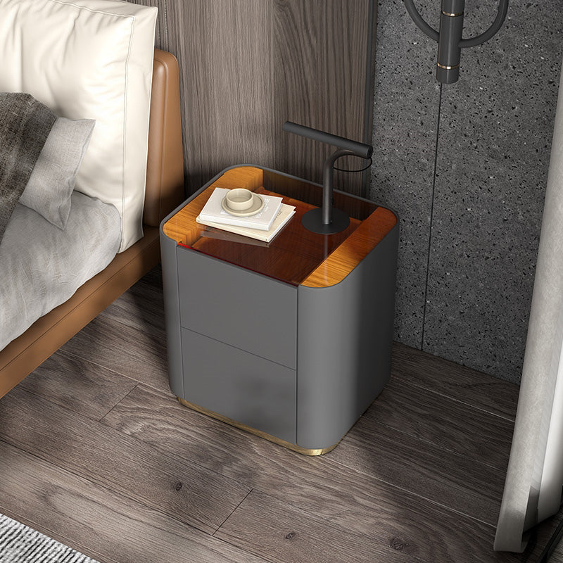 Wooden Nightstand with Tempered Glass 21.65" Tall 2 - Drawer Nightstand