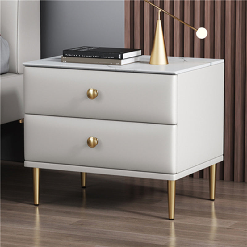 Modern Stone Top Nightstand 2 - Drawer Nightstand with Gold/Black Legs