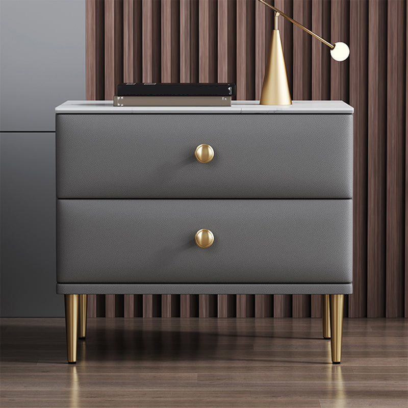 Modern Stone Top Nightstand 2 - Drawer Nightstand with Gold/Black Legs
