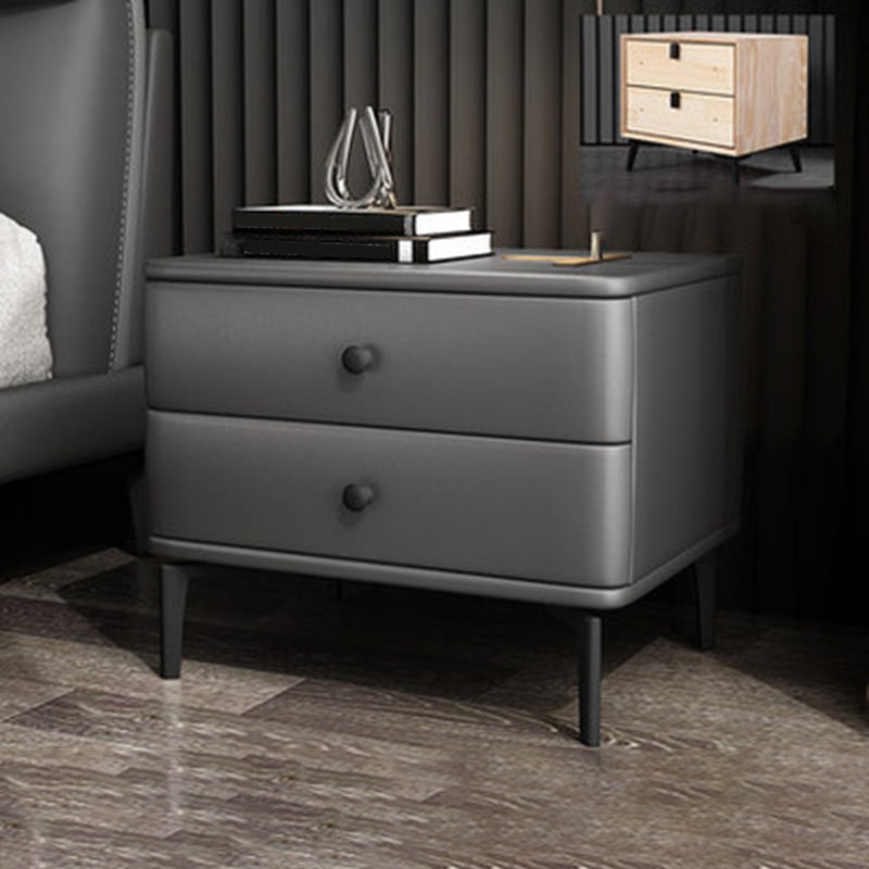 Modern Stone Top Nightstand 2 - Drawer Nightstand with Gold/Black Legs