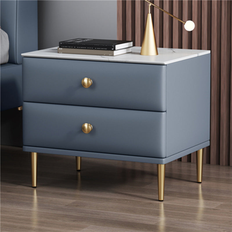 Modern Stone Top Nightstand 2 - Drawer Nightstand with Gold/Black Legs