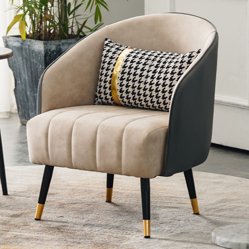 Barrel Accent Chair 25.59" L x 25.59" W x 31.10" H Basic Four Leg Barrel Chair Grey Beige Clearhalo 'Accent Chairs' 'accent_chairs' 'Chairs & Seating' 'furn' 'furn_accent_chairs' 'Furniture' 'Living Room Furniture' 5280134
