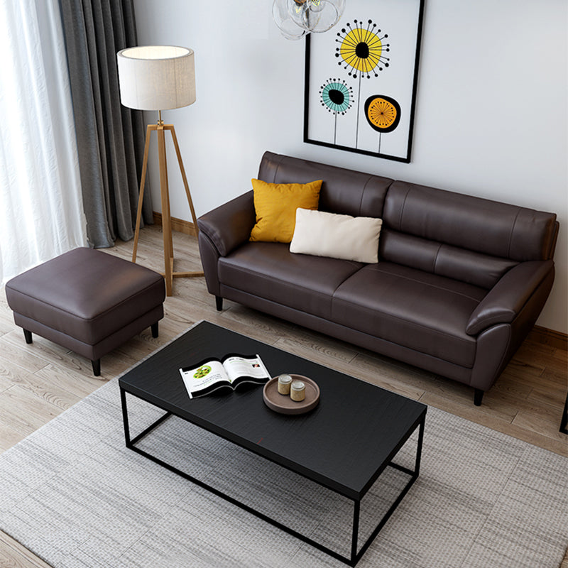 Stain Resistant Leather Settee Couch Pillow Top Arm Sofa Couch in Brown