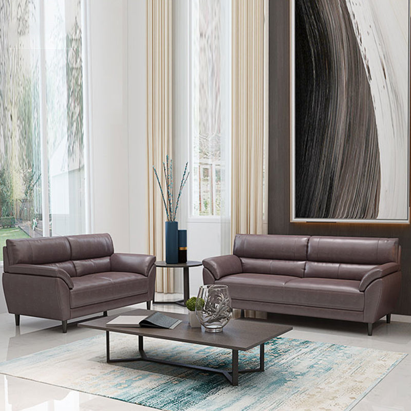 Stain Resistant Leather Settee Couch Pillow Top Arm Sofa Couch in Brown