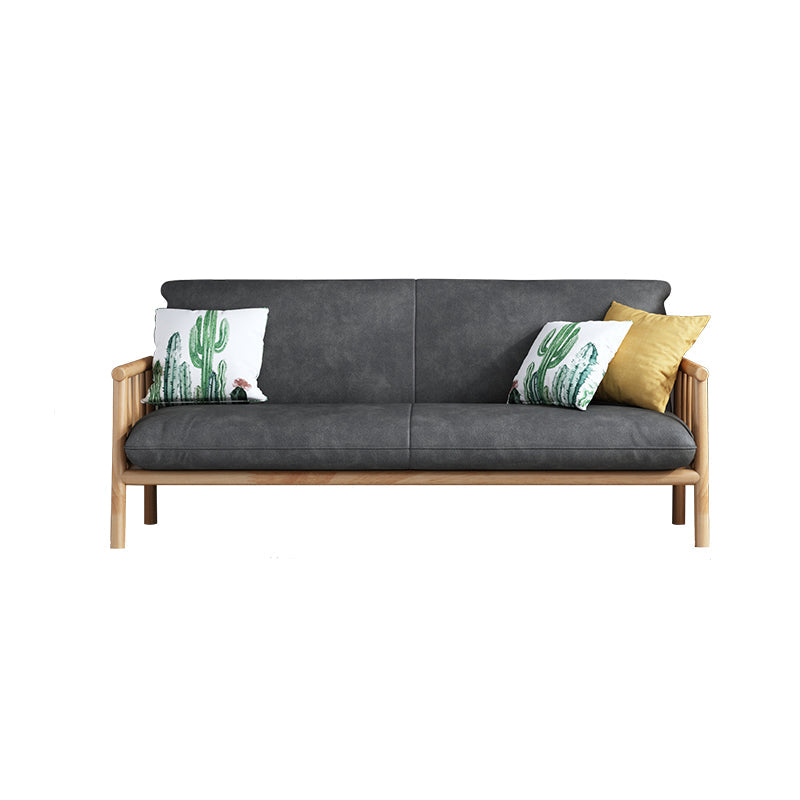 Contemporary Cushions Standard Tuxedo Arm Living Room Faux Leather Settee Grey Natural Wood Clearhalo &#39;furn&#39; &#39;furn_sofas&#39; &#39;Furniture&#39; &#39;Living Room Furniture&#39; &#39;Sofa&#39; &#39;sofas&#39; 5280369