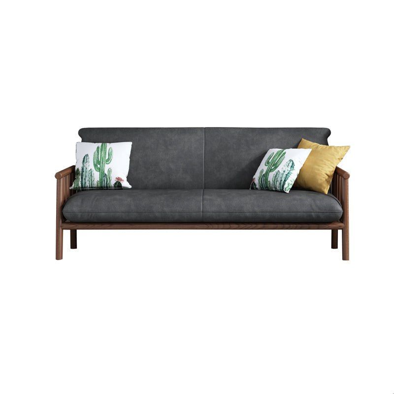 Contemporary Cushions Standard Tuxedo Arm Living Room Faux Leather Settee Grey Walnut Clearhalo &#39;furn&#39; &#39;furn_sofas&#39; &#39;Furniture&#39; &#39;Living Room Furniture&#39; &#39;Sofa&#39; &#39;sofas&#39; 5280371