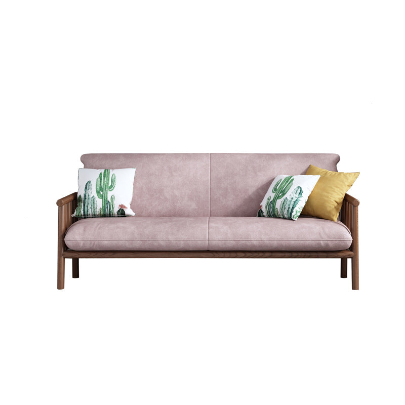 Contemporary Cushions Standard Tuxedo Arm Living Room Faux Leather Settee Pink Walnut Clearhalo &#39;furn&#39; &#39;furn_sofas&#39; &#39;Furniture&#39; &#39;Living Room Furniture&#39; &#39;Sofa&#39; &#39;sofas&#39; 5280376