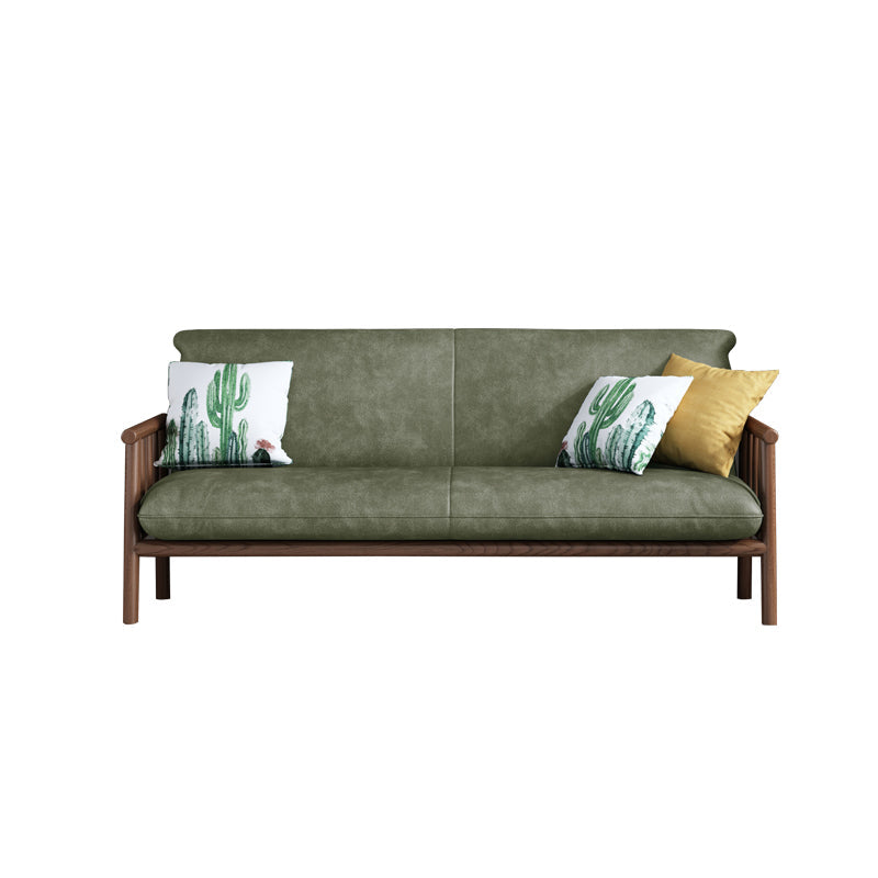 Contemporary Cushions Standard Tuxedo Arm Living Room Faux Leather Settee Turquoise Walnut Clearhalo &#39;furn&#39; &#39;furn_sofas&#39; &#39;Furniture&#39; &#39;Living Room Furniture&#39; &#39;Sofa&#39; &#39;sofas&#39; 5280379