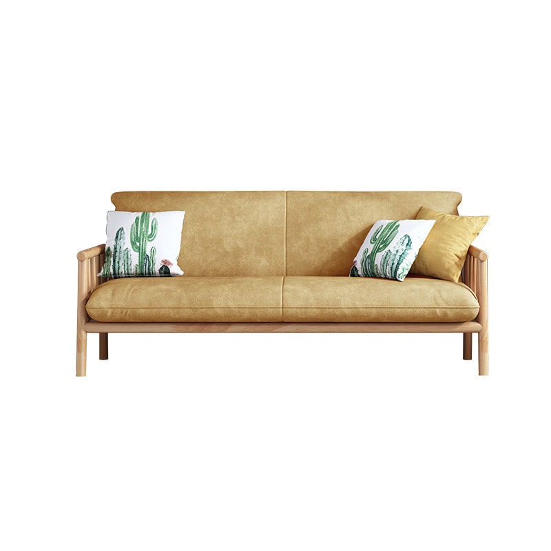 Contemporary Cushions Standard Tuxedo Arm Living Room Faux Leather Settee Brown Natural Wood Clearhalo &#39;furn&#39; &#39;furn_sofas&#39; &#39;Furniture&#39; &#39;Living Room Furniture&#39; &#39;Sofa&#39; &#39;sofas&#39; 5280382