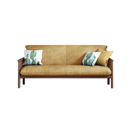 Contemporary Cushions Standard Tuxedo Arm Living Room Faux Leather Settee Brown Walnut Clearhalo &#39;furn&#39; &#39;furn_sofas&#39; &#39;Furniture&#39; &#39;Living Room Furniture&#39; &#39;Sofa&#39; &#39;sofas&#39; 5280383