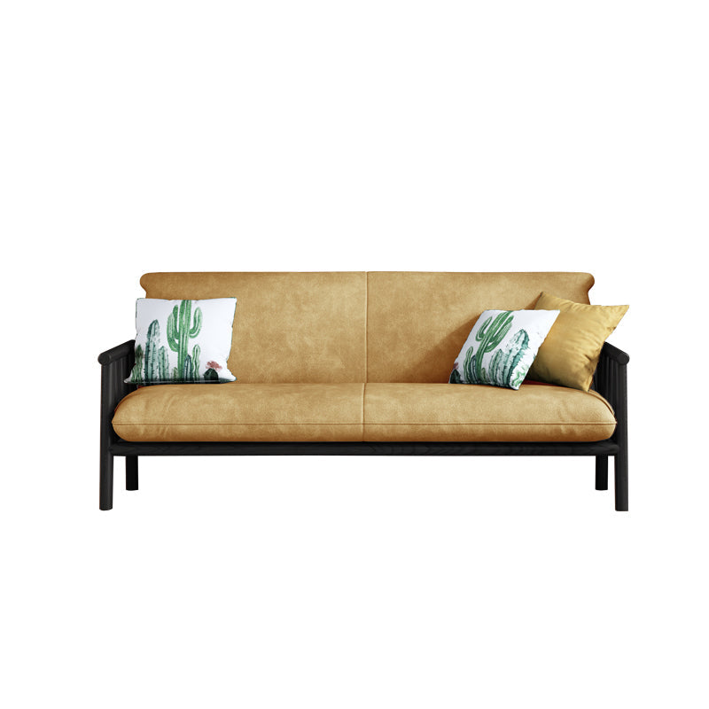 Contemporary Cushions Standard Tuxedo Arm Living Room Faux Leather Settee Brown Black Clearhalo &#39;furn&#39; &#39;furn_sofas&#39; &#39;Furniture&#39; &#39;Living Room Furniture&#39; &#39;Sofa&#39; &#39;sofas&#39; 5280384