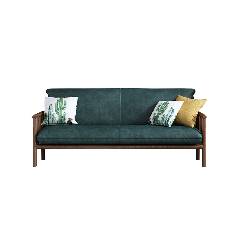 Contemporary Cushions Standard Tuxedo Arm Living Room Faux Leather Settee Green Walnut Clearhalo &#39;furn&#39; &#39;furn_sofas&#39; &#39;Furniture&#39; &#39;Living Room Furniture&#39; &#39;Sofa&#39; &#39;sofas&#39; 5280385