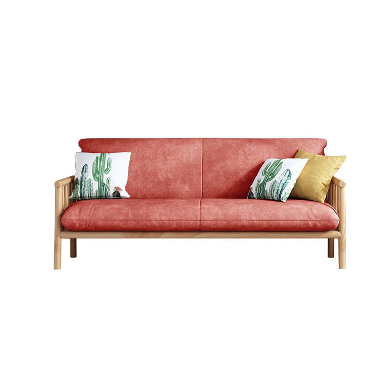 Contemporary Cushions Standard Tuxedo Arm Living Room Faux Leather Settee Red Natural Wood Clearhalo &#39;furn&#39; &#39;furn_sofas&#39; &#39;Furniture&#39; &#39;Living Room Furniture&#39; &#39;Sofa&#39; &#39;sofas&#39; 5280387