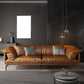 Contemporary Leathe Pillow Top Arm Sofa Set with Pillows in Brown