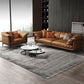 Contemporary Leathe Pillow Top Arm Sofa Set with Pillows in Brown