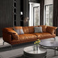 Contemporary Leathe Pillow Top Arm Sofa Set with Pillows in Brown