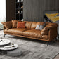 Contemporary Leathe Pillow Top Arm Sofa Set with Pillows in Brown
