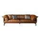 Contemporary Leathe Pillow Top Arm Sofa Set with Pillows in Brown