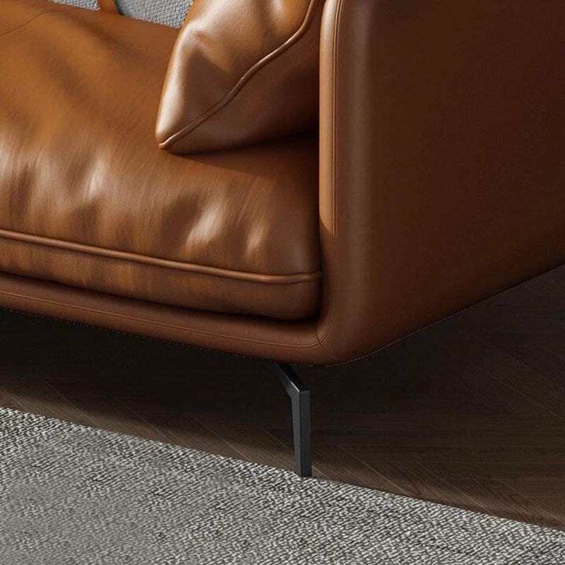 Contemporary Leathe Pillow Top Arm Sofa Set with Pillows in Brown