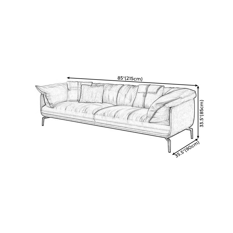 Contemporary Leathe Pillow Top Arm Sofa Set with Pillows in Brown