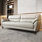 Contemporary Leather Pillow Top Arm Beige Sewn Pillow Back Sofa Couch