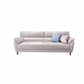 Contemporary Leather Pillow Top Arm Beige Sewn Pillow Back Sofa Couch