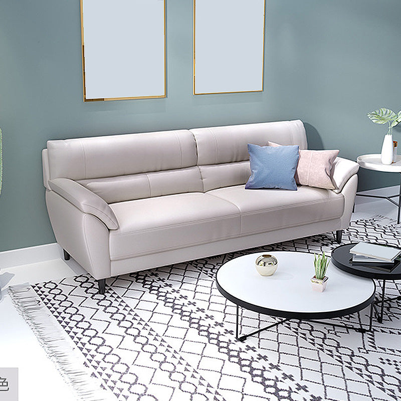 Contemporary Leather Pillow Top Arm Beige Sewn Pillow Back Sofa Couch