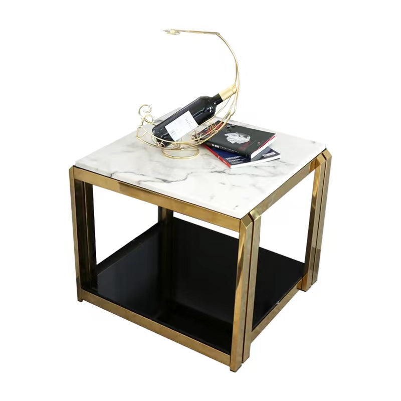 Marble Top Side Table Square Shelf Included End Table - 20.47"/22.83" H