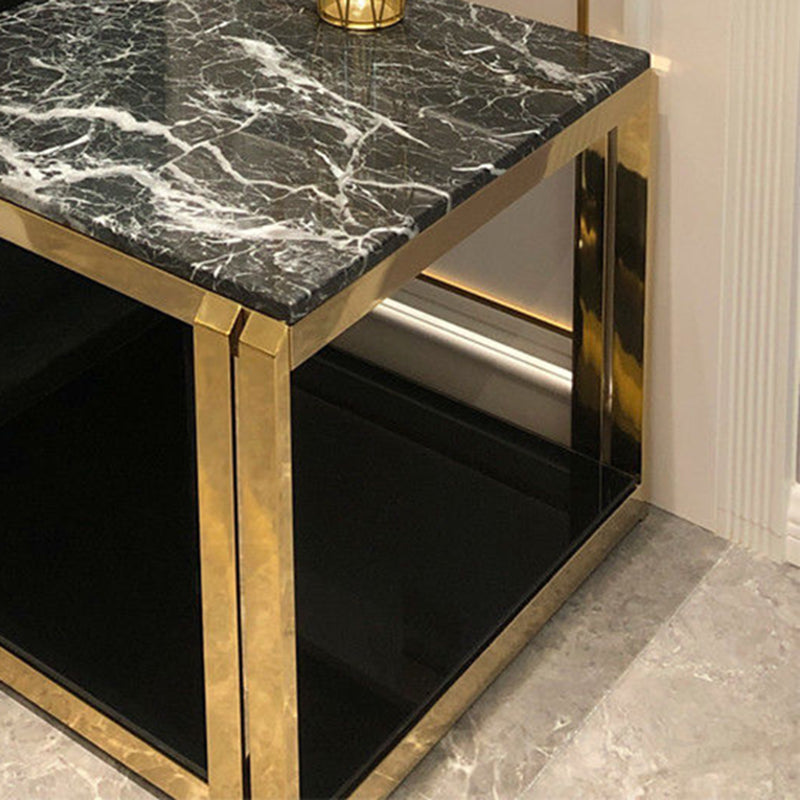 Marble Top Side Table Square Shelf Included End Table - 20.47"/22.83" H