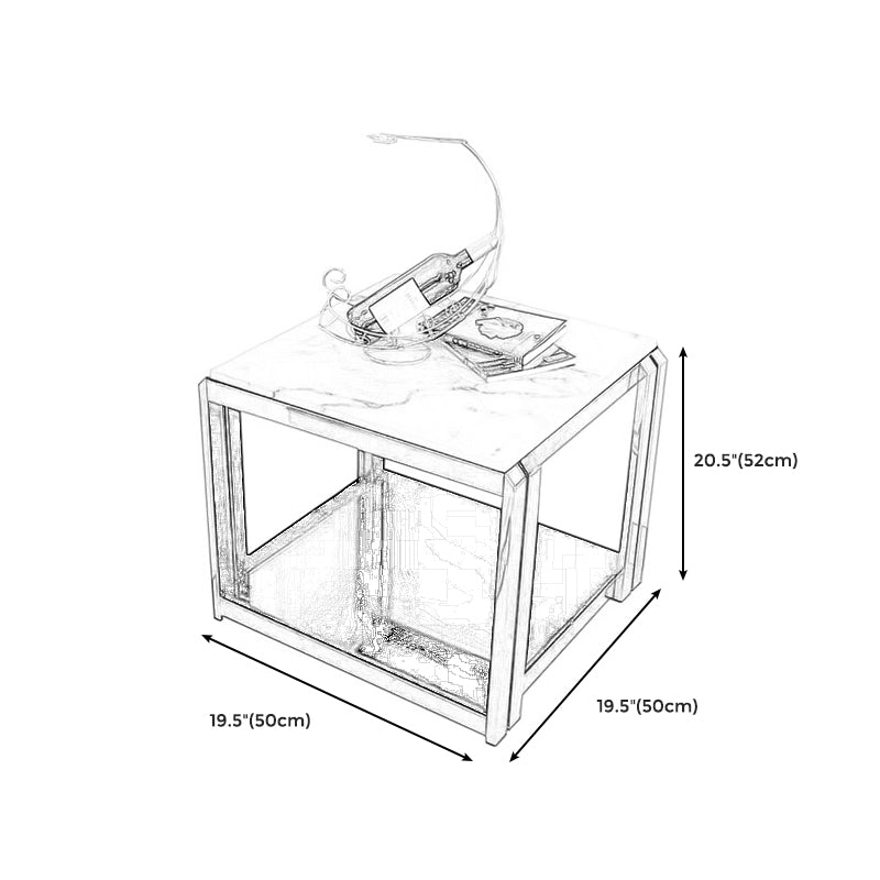 Marble Top Side Table Square Shelf Included End Table - 20.47"/22.83" H