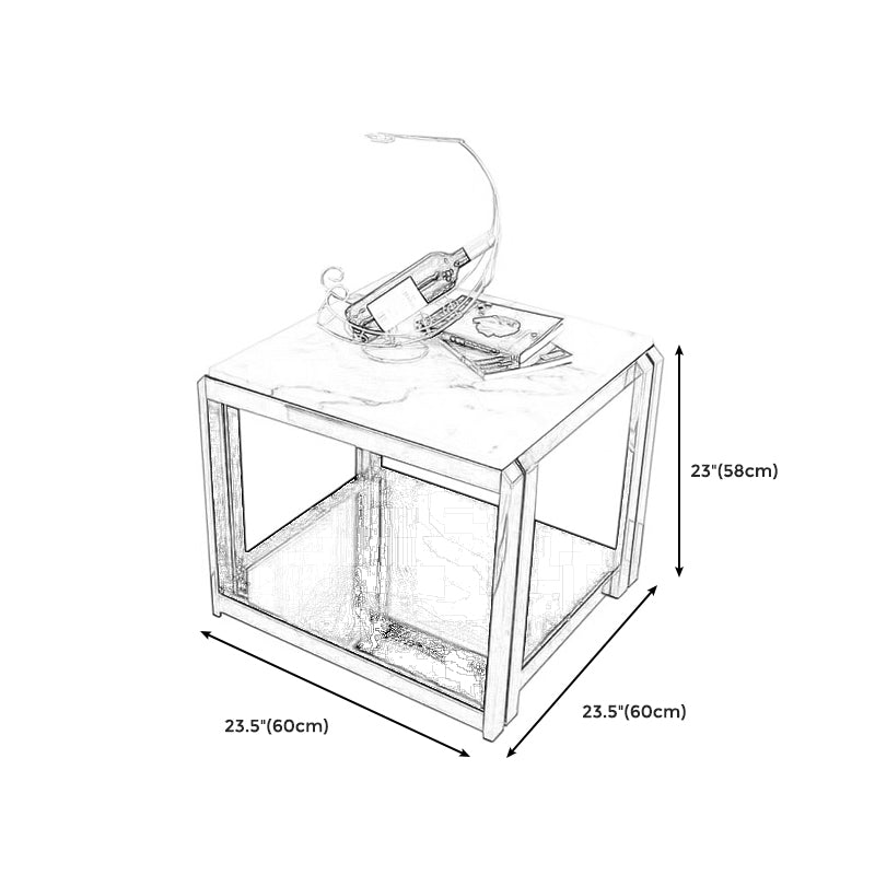 Marble Top Side Table Square Shelf Included End Table - 20.47"/22.83" H