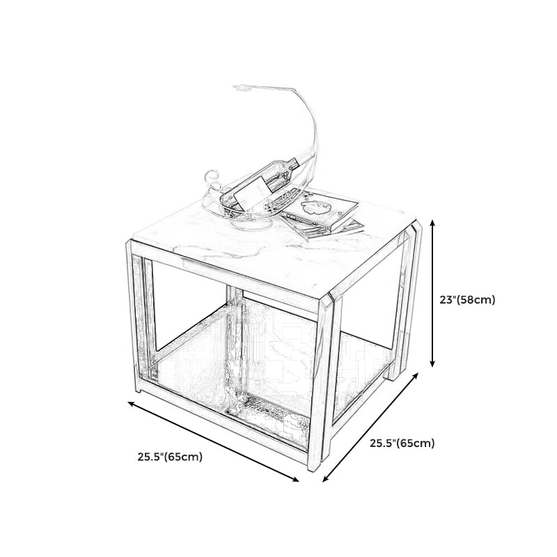 Marble Top Side Table Square Shelf Included End Table - 20.47"/22.83" H