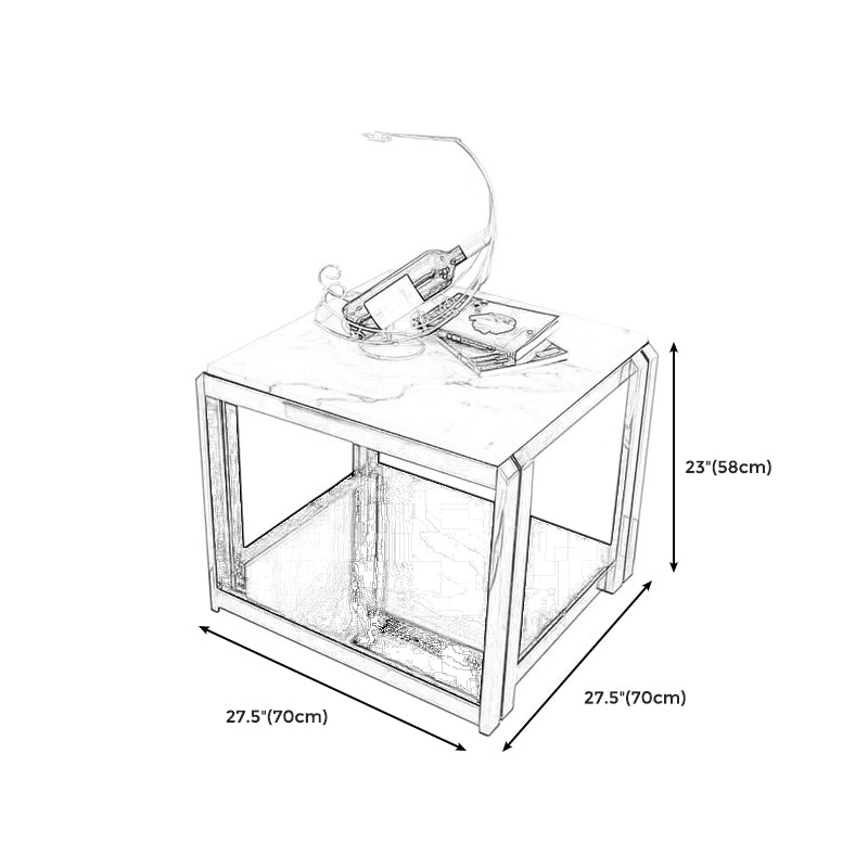 Marble Top Side Table Square Shelf Included End Table - 20.47"/22.83" H