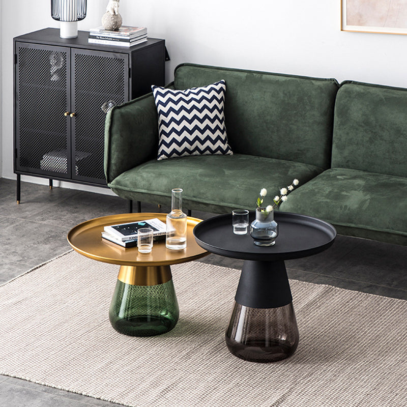 Modern Style Black/gold Metal Countertop Glass Base Grey/green Round Side Table Clearhalo 'Coffee & Accent Tables' 'End & Side Tables' 'end_side_tables' 'furn' 'furn_end_side_tables' 'Furniture' 'Living Room Furniture' 5280667