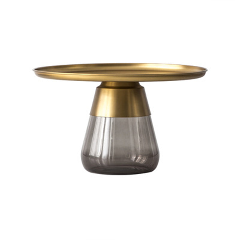 Modern Style Black/gold Metal Countertop Glass Base Grey/green Round Side Table 27.5"L x 27.5"W x 16.5"H Gray Gold Clearhalo 'Coffee & Accent Tables' 'End & Side Tables' 'end_side_tables' 'furn' 'furn_end_side_tables' 'Furniture' 'Living Room Furniture' 5280668