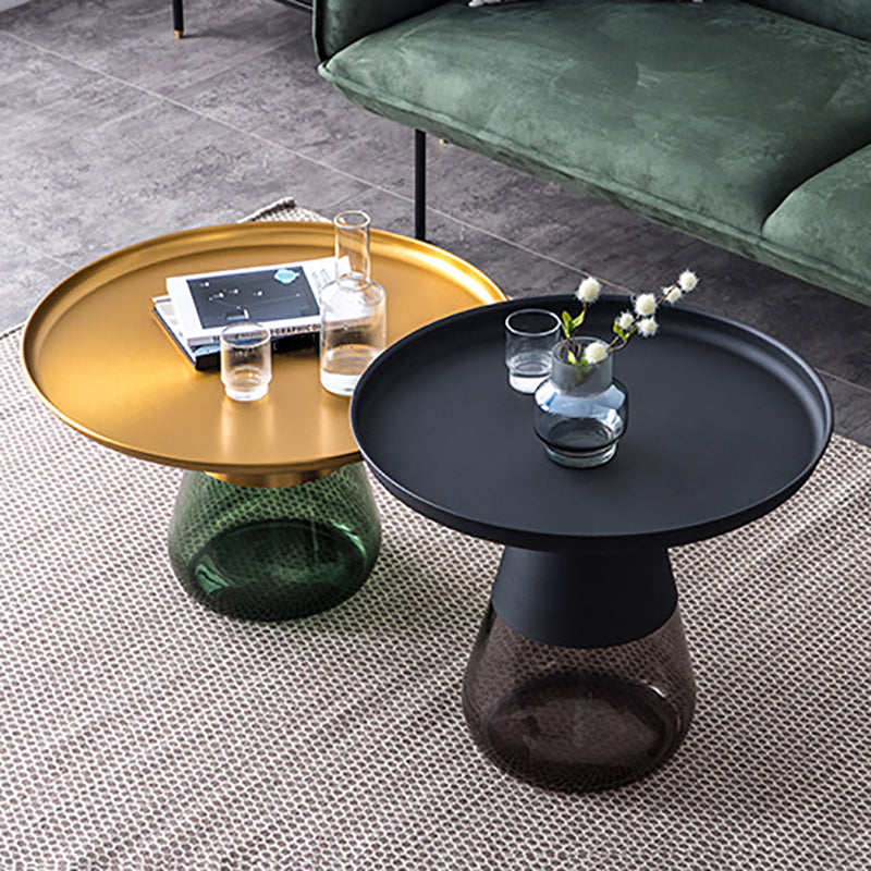 Modern Style Black/gold Metal Countertop Glass Base Grey/green Round Side Table Clearhalo 'Coffee & Accent Tables' 'End & Side Tables' 'end_side_tables' 'furn' 'furn_end_side_tables' 'Furniture' 'Living Room Furniture' 5280672