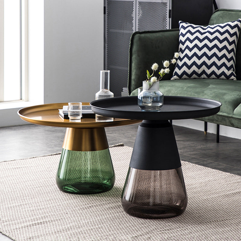 Modern Style Black/gold Metal Countertop Glass Base Grey/green Round Side Table Clearhalo 'Coffee & Accent Tables' 'End & Side Tables' 'end_side_tables' 'furn' 'furn_end_side_tables' 'Furniture' 'Living Room Furniture' 5280674