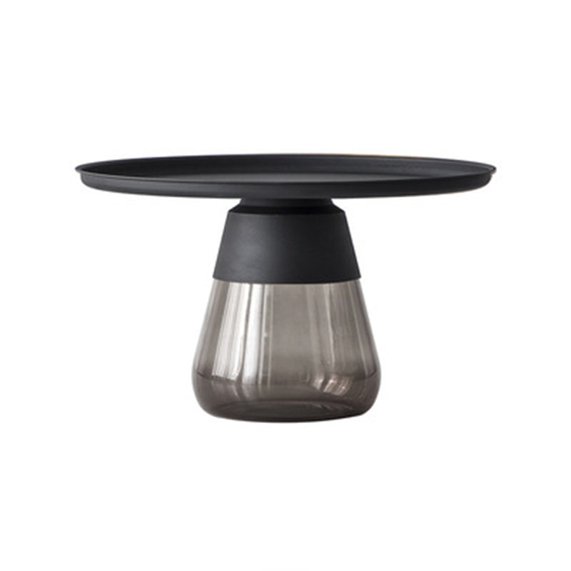 Modern Style Black/gold Metal Countertop Glass Base Grey/green Round Side Table 27.5"L x 27.5"W x 16.5"H Gray Black Clearhalo 'Coffee & Accent Tables' 'End & Side Tables' 'end_side_tables' 'furn' 'furn_end_side_tables' 'Furniture' 'Living Room Furniture' 5280677
