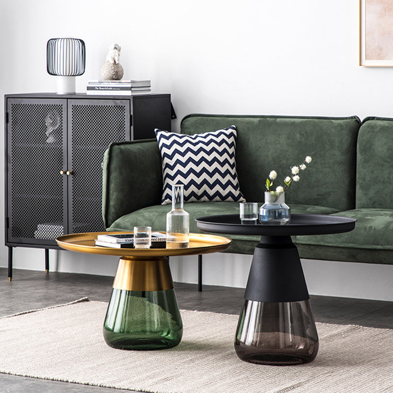 Modern Style Black/gold Metal Countertop Glass Base Grey/green Round Side Table Clearhalo 'Coffee & Accent Tables' 'End & Side Tables' 'end_side_tables' 'furn' 'furn_end_side_tables' 'Furniture' 'Living Room Furniture' 5280679