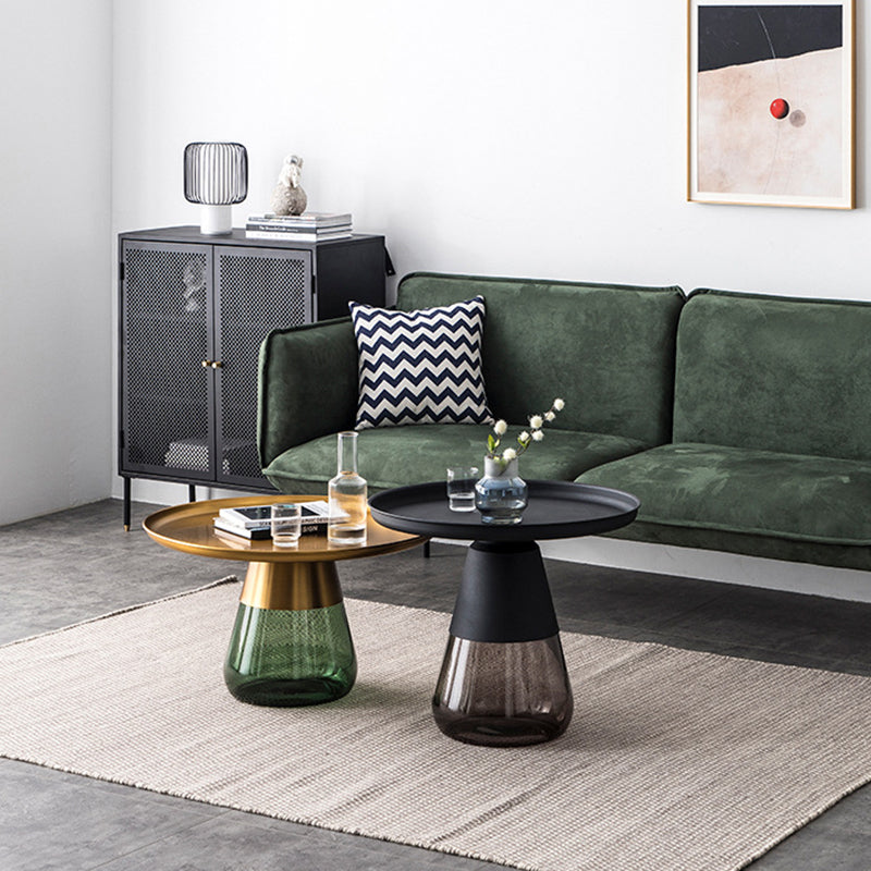 Modern Style Black/gold Metal Countertop Glass Base Grey/green Round Side Table Clearhalo 'Coffee & Accent Tables' 'End & Side Tables' 'end_side_tables' 'furn' 'furn_end_side_tables' 'Furniture' 'Living Room Furniture' 5280680