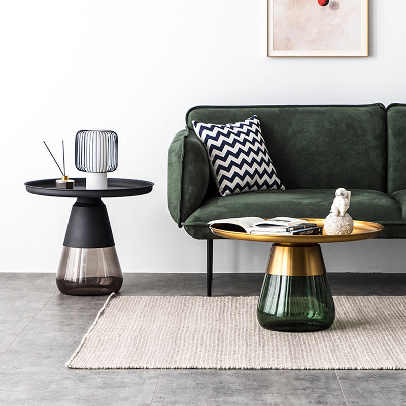 Modern Style Black/gold Metal Countertop Glass Base Grey/green Round Side Table Clearhalo 'Coffee & Accent Tables' 'End & Side Tables' 'end_side_tables' 'furn' 'furn_end_side_tables' 'Furniture' 'Living Room Furniture' 5280681