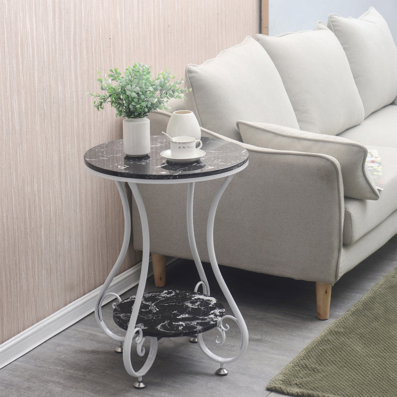 Glam Round Glossy Marble Top End Table Metal Curved Sofa Side End Table