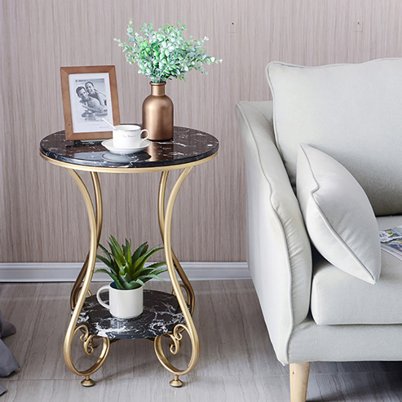 Glam Round Glossy Marble Top End Table Metal Curved Sofa Side End Table