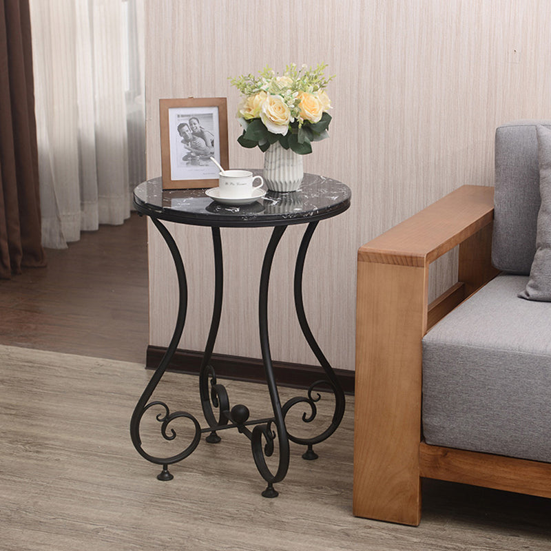Glam Round Glossy Marble Top End Table Metal Curved Sofa Side End Table