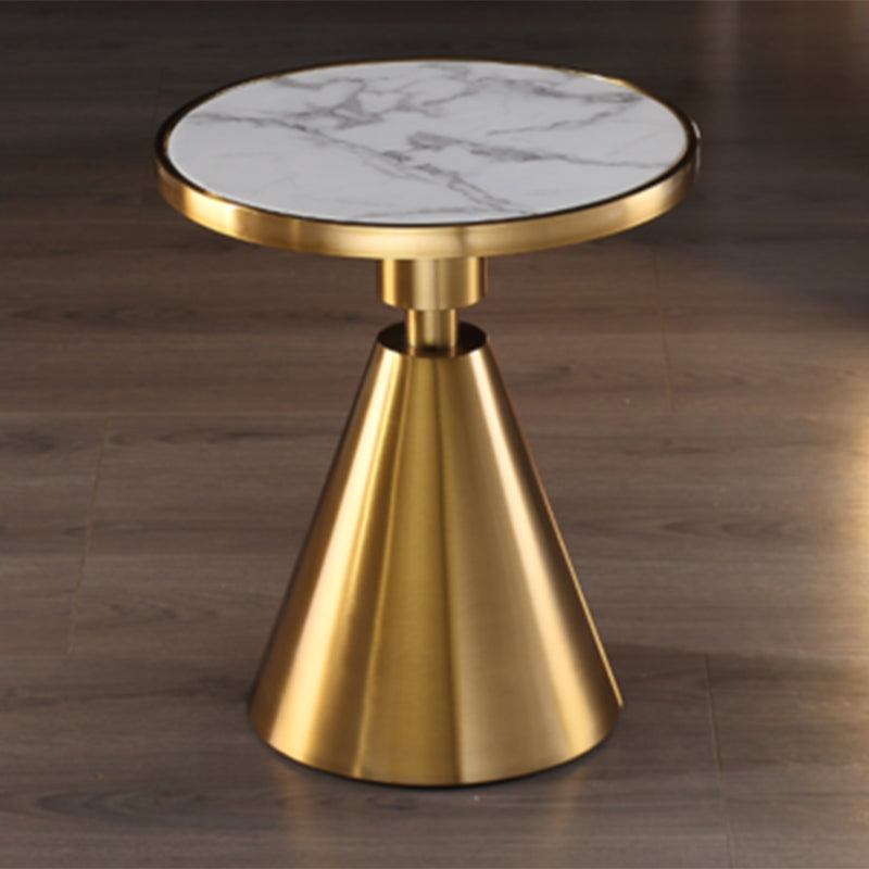 21.6" Tall Pedestal End Table, Glossy Marble Top Round End Table Gold White Grey Clearhalo 'Coffee & Accent Tables' 'End & Side Tables' 'end_side_tables' 'furn' 'furn_end_side_tables' 'Furniture' 'Living Room Furniture' 5280779